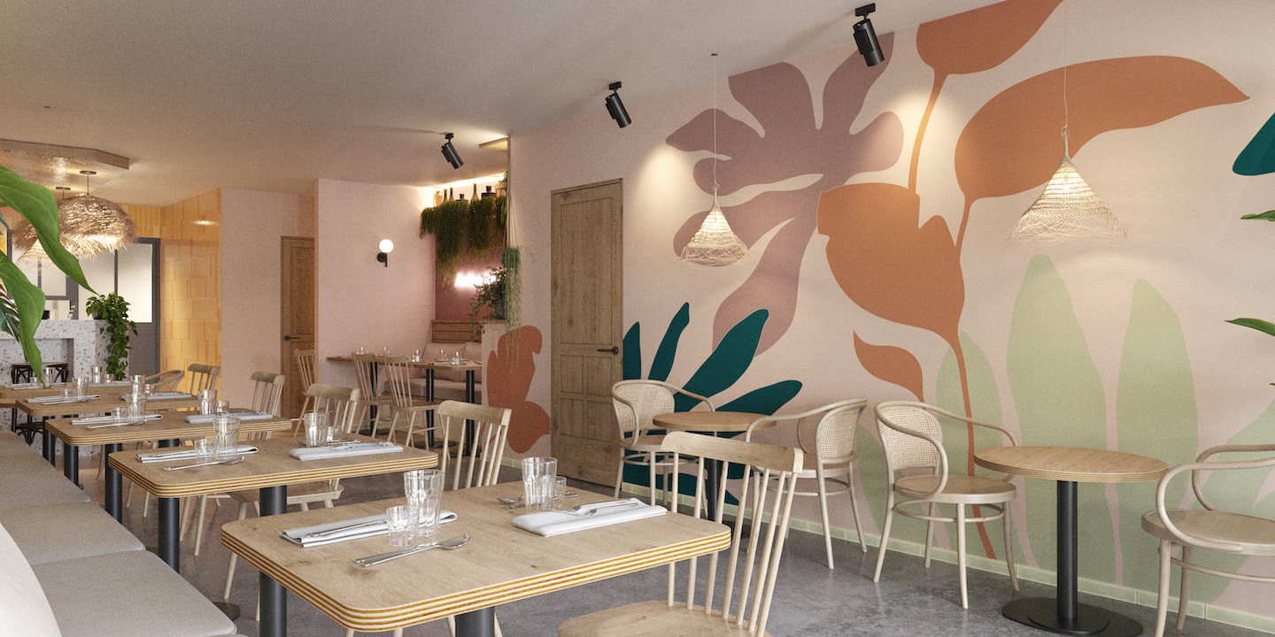 Architecte restaurant bordeaux - restaurant tropical - fresque